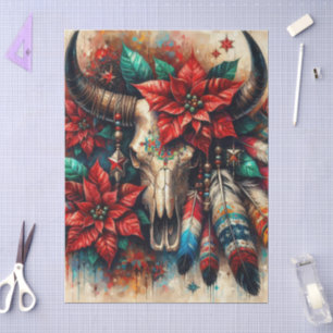 Christmas Cow Bull Skull Poinsettias Decoupage Tissue Paper