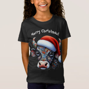 Christmas Cow Bull w/Santa Hat Christmas Card T-Shirt