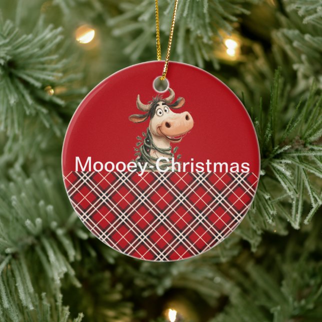 Christmas Cow Ceramic Tree Decoration (Tree)