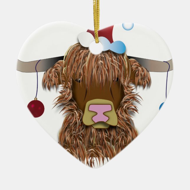 Christmas Cow Ceramic Tree Decoration (Front)