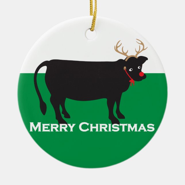 Christmas Cow Ceramic Tree Decoration (Front)