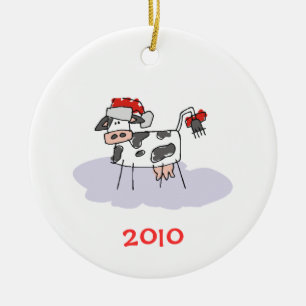 Christmas Cow Ceramic Tree Decoration