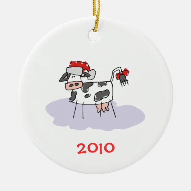 Christmas Cow Ceramic Tree Decoration (Front)