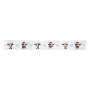 Christmas Cow Couple & Snowflake 3" Ribbon Satin Ribbon