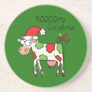 Christmas Cow Funny Cartoon Kids Coaster