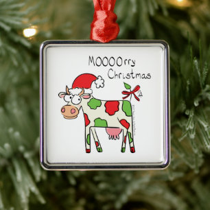 Christmas Cow Funny Cartoon Kids Metal Tree Decoration