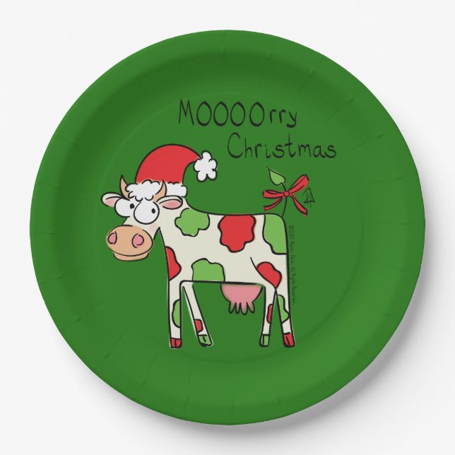 Christmas Cow Funny Cartoon Kids Paper Plate (Front)