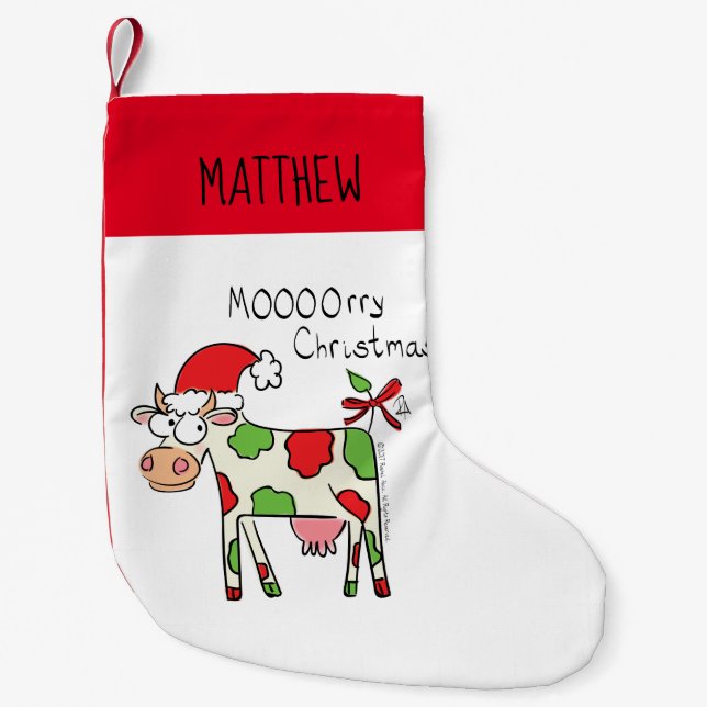 Christmas Cow Funny Cartoon Kids Small Christmas Stocking (Front)