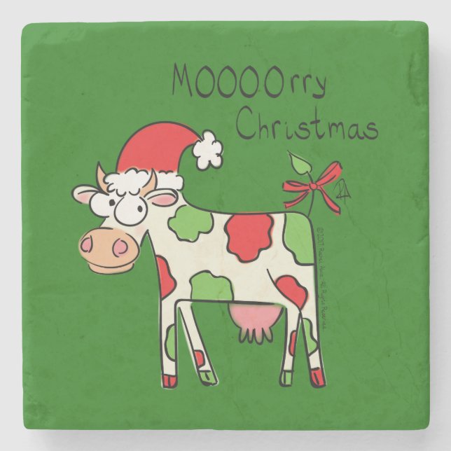 Christmas Cow Funny Cartoon Kids Stone Coaster (Front)