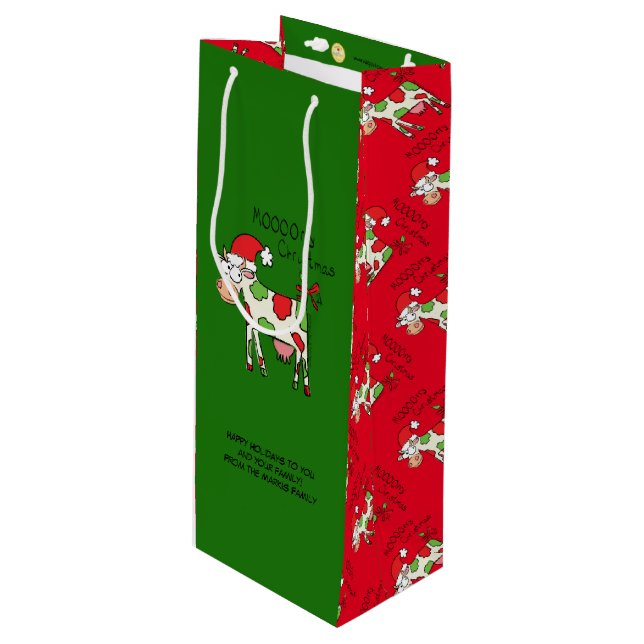 Christmas Cow Funny Cartoon Kids Wine Gift Bag (Front Angled)