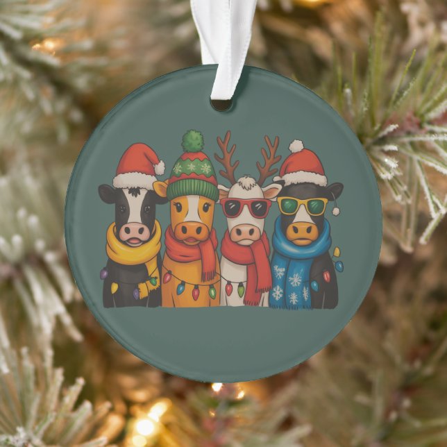 Christmas Cow Lover Farmhouse Farm Santa Highland  Ornament (Tree)