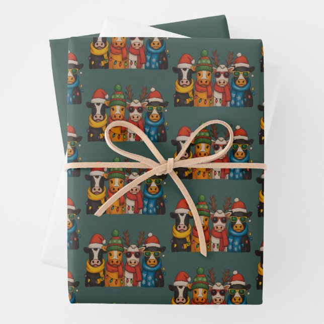 Christmas Cow Lover Farmhouse Farm Santa Highland  Wrapping Paper Sheet (In situ)