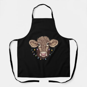 Christmas Cow Lover Lights Farm Farmer Xmas Apron