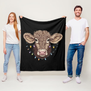 Christmas Cow Lover Lights Farm Farmer Xmas Fleece Blanket