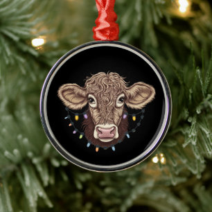 Christmas Cow Lover Lights Farm Farmer Xmas Metal Tree Decoration