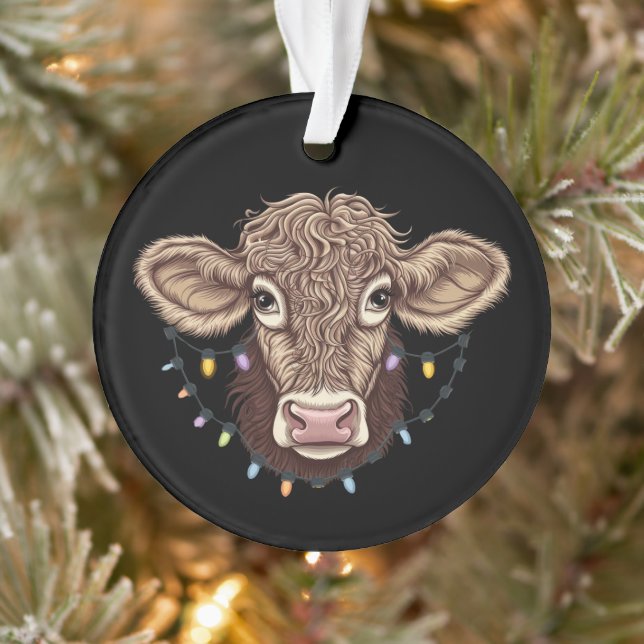 Christmas Cow Lover Lights Farm Farmer Xmas Ornament (Tree)