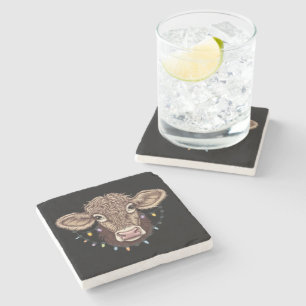 Christmas Cow Lover Lights Farm Farmer Xmas Stone Coaster