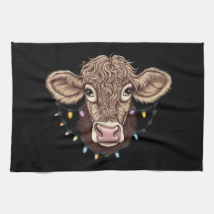 Christmas Cow Lover Lights Farm Farmer Xmas Tea Towel