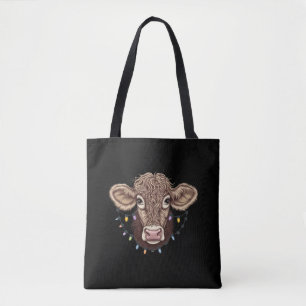 Christmas Cow Lover Lights Farm Farmer Xmas Tote Bag