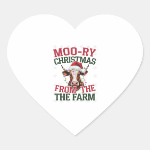 Christmas Cow Moo-ry Christmas From The Farm Heart Sticker