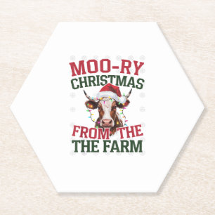 Christmas Cow Moo-ry Christmas From The Farm Paper Coaster