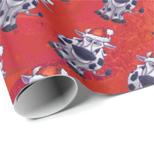 Christmas Cow Pattern on Red Field Wrapping Paper