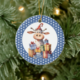 Christmas Cow Pun Ceramic Tree Decoration