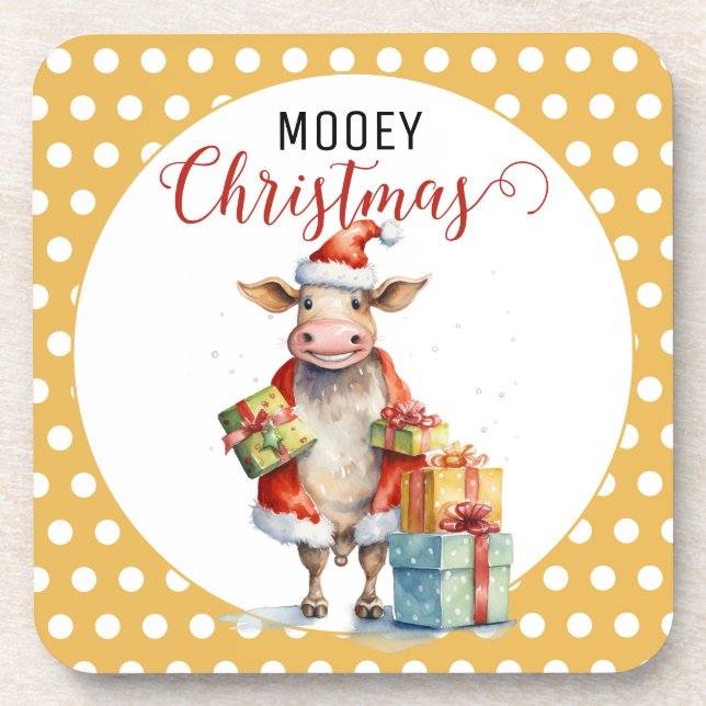 Christmas Cow Pun Coaster (Front)