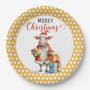 Christmas Cow Pun Paper Plate