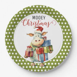 Christmas Cow Pun Paper Plate