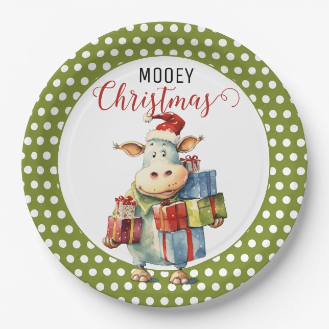 Christmas Cow Pun Paper Plate (Front)
