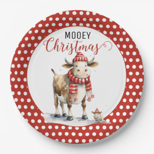 Christmas Cow Pun Paper Plate