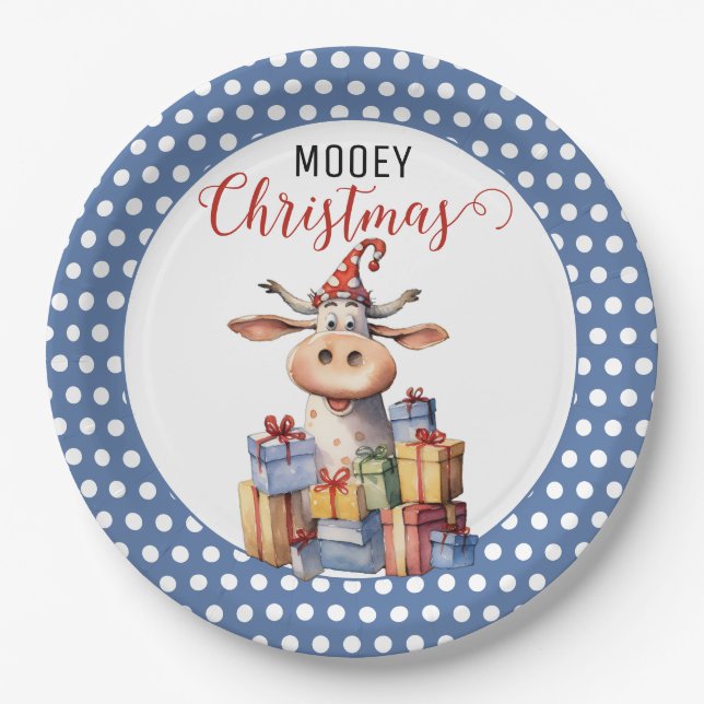 Christmas Cow Pun Paper Plate (Front)