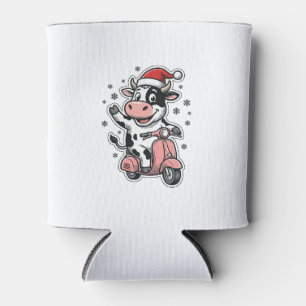 Christmas Cow Riding Pink Scooter Vintage Vector_1 Can Cooler