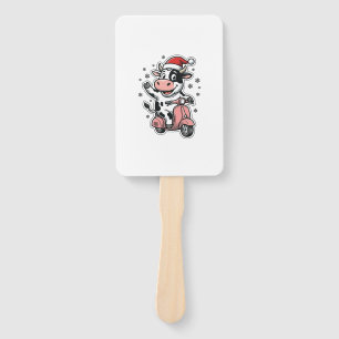 Christmas Cow Riding Pink Scooter Vintage Vector_1 Hand Fan