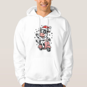 Christmas Cow Riding Pink Scooter Vintage Vector_1 Hoodie