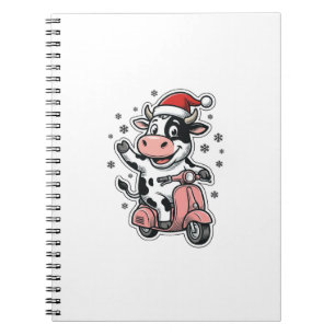 Christmas Cow Riding Pink Scooter Vintage Vector_1 Notebook