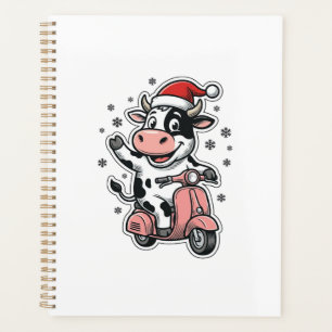 Christmas Cow Riding Pink Scooter Vintage Vector_1 Planner
