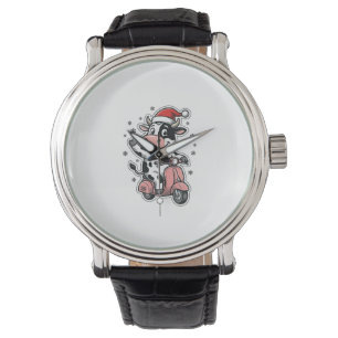 Christmas Cow Riding Pink Scooter Vintage Vector_1 Watch