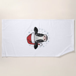 Christmas Cow Santa Hat Vintage Farm Holiday Shirt Beach Towel