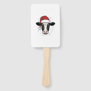 Christmas Cow Santa Hat Vintage Farm Holiday Shirt Hand Fan