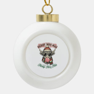 Christmas Cow Shirt Cute Highland Holiday Pun Desi Ceramic Ball Christmas Ornament
