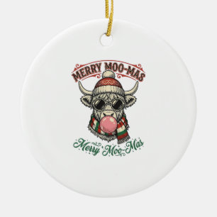 Christmas Cow Shirt Cute Highland Holiday Pun Desi Ceramic Tree Decoration