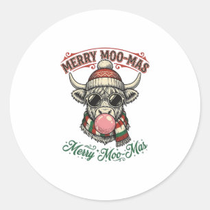 Christmas Cow Shirt Cute Highland Holiday Pun Desi Classic Round Sticker