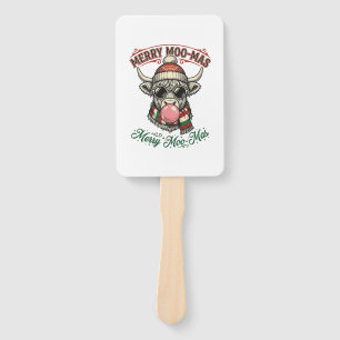 Christmas Cow Shirt Cute Highland Holiday Pun Desi Hand Fan