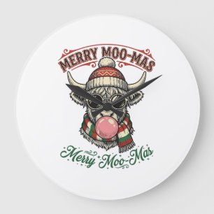 Christmas Cow Shirt Cute Highland Holiday Pun Desi Large Clock