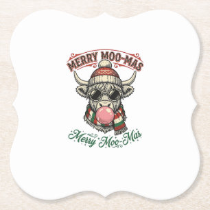 Christmas Cow Shirt Cute Highland Holiday Pun Desi Paper Coaster