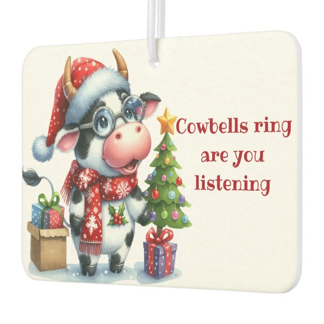 Christmas Cow Tree Presents Car Air Freshener (Left)