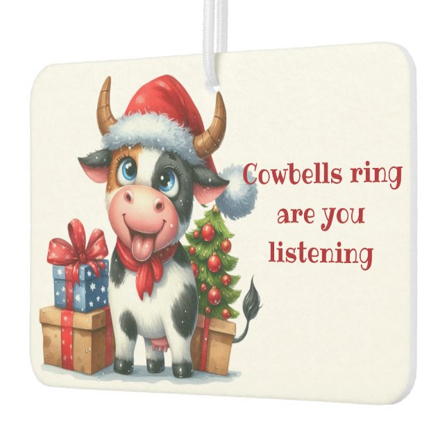 Christmas Cow Tree Presents Car Air Freshener (Left)