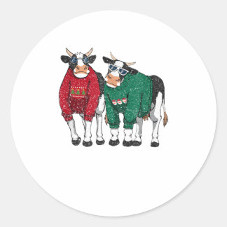 Christmas Cow Ugly Pajama - Funny Match Classic Round Sticker